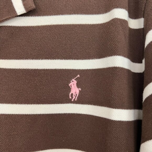 Polo Ralph Lauren Polo Shirt Brown White Striped Casual XL - Picture 3 of 4